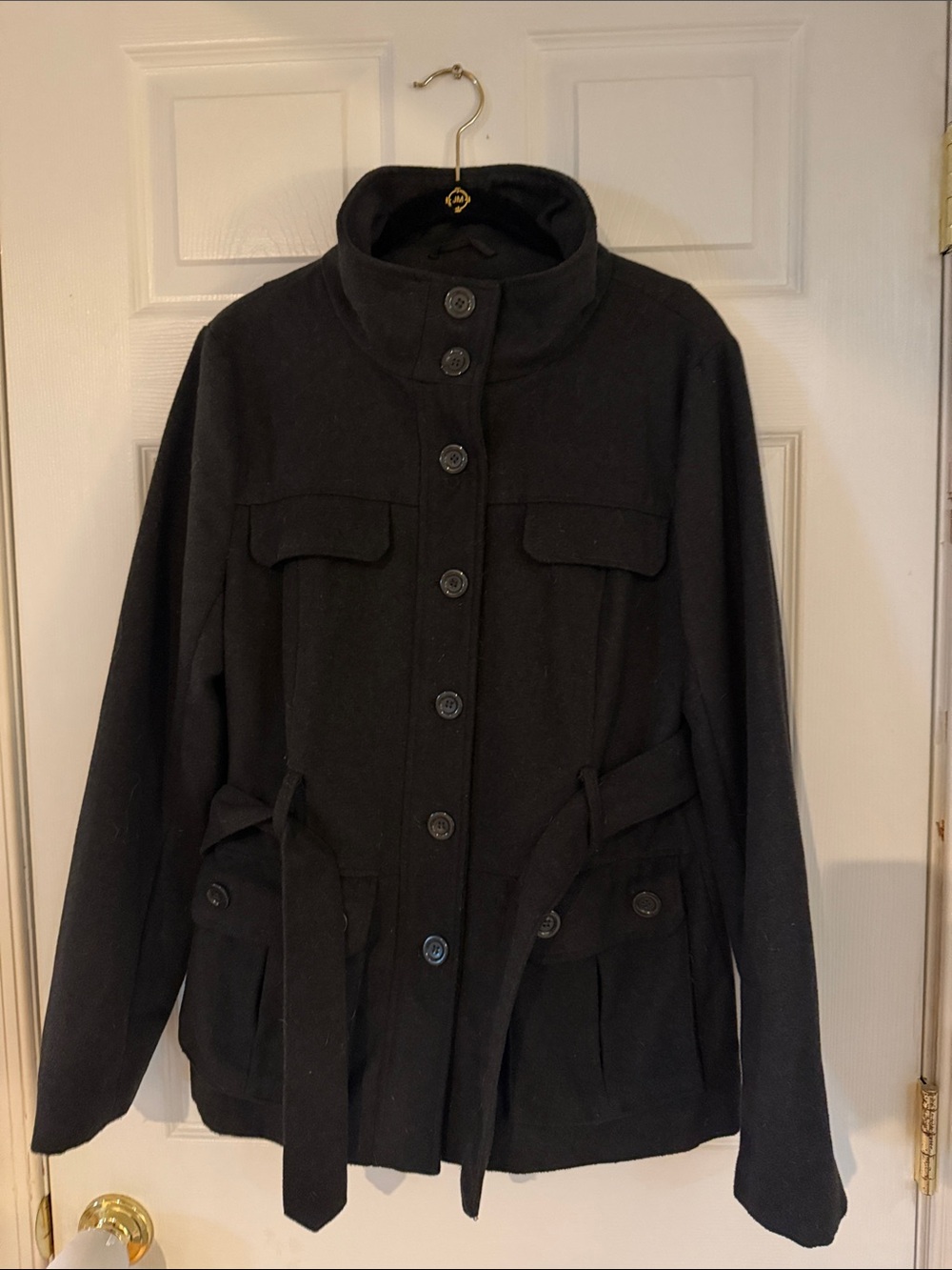 Classic Black Women's Button-Front Jacket with Belt